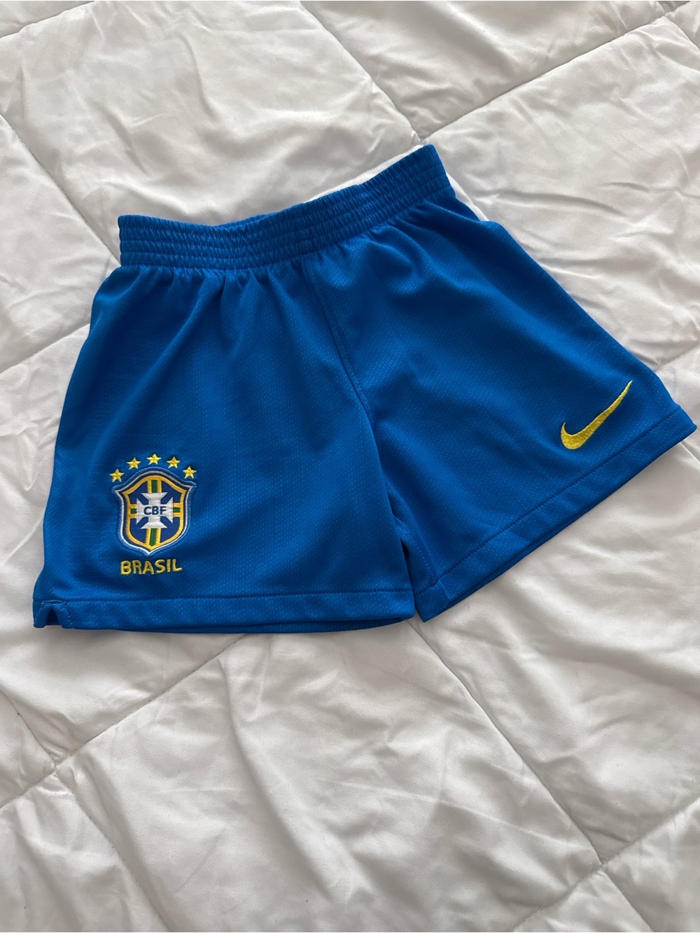 3T Nike Blue Brasil Boys Athletic Soccer Shorts with Yellow Accents